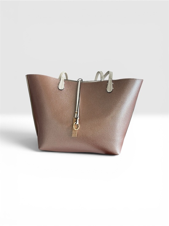 None Handbags - Kendra Reversible Vegan Leather Tote w/Gold Charm Accent Width 16” Length 10”